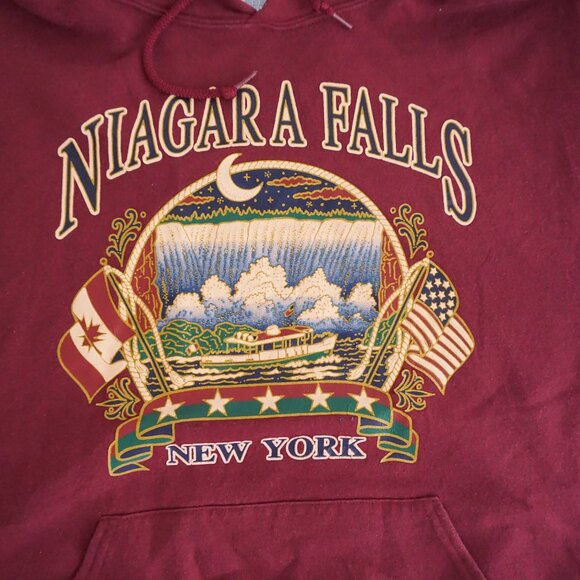 Vintage Niagara Falls Hoodie Maroon Graphic USA Souvenir 90s Travel Sweatshirt M - Picture 8 of 10